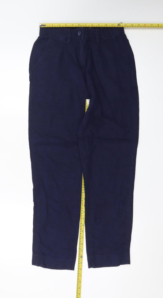 Next Women Navy Linen Blend Tapered Trousers Size 8R