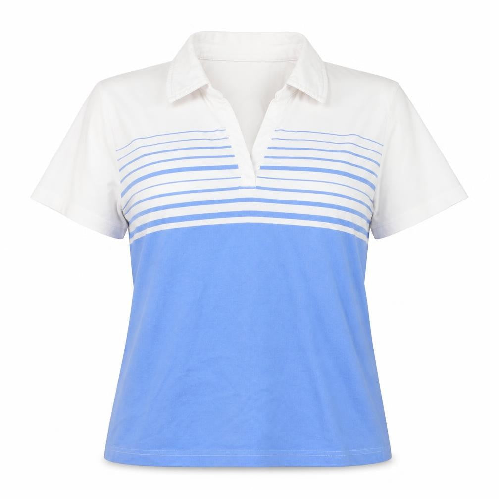 EWM Womens Blue White Striped Polo Shirt Size 14-16 Classic Fit