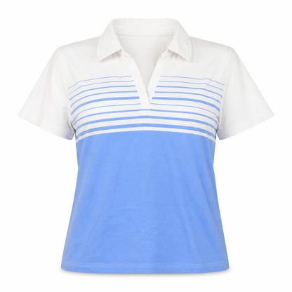 EWM Womens Blue White Striped Polo Shirt Size 14-16 Classic Fit