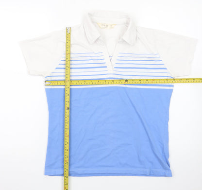 EWM Womens Blue White Striped Polo Shirt Size 14-16 Classic Fit
