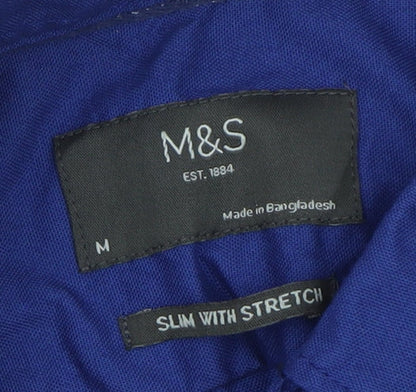 Marks and Spencer Men's Blue Slim Fit Stretch Dress Shirt M