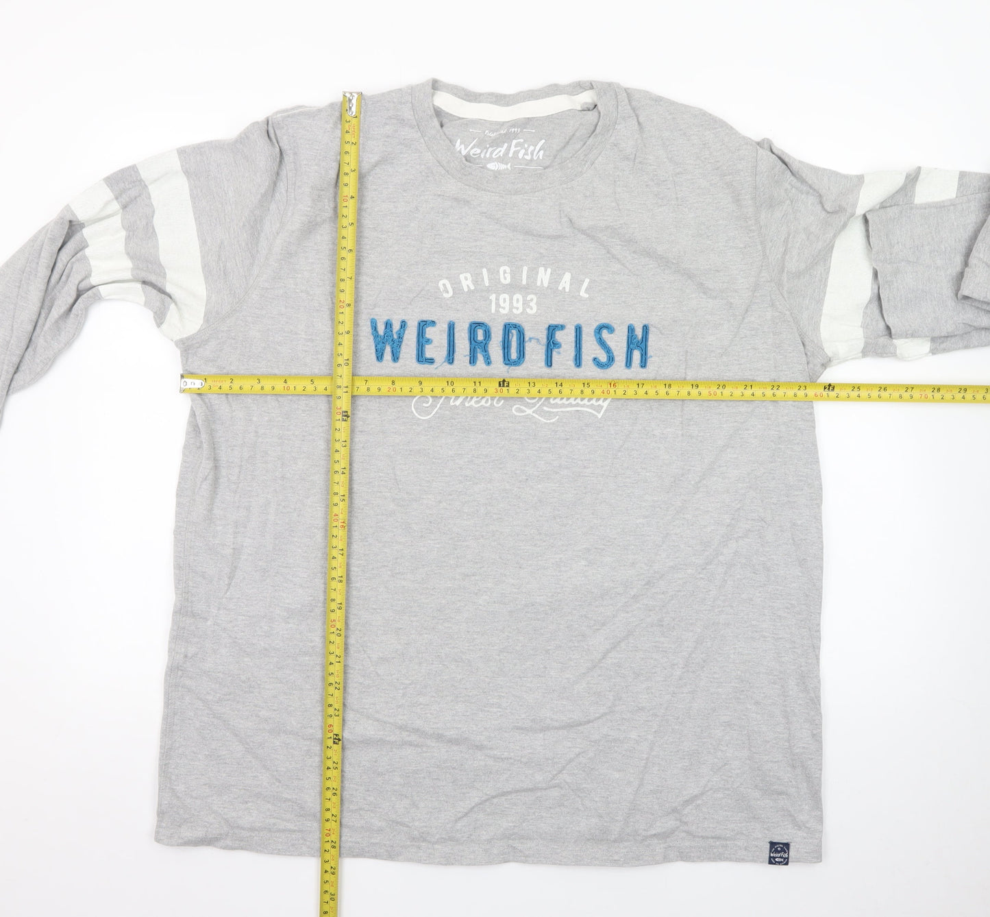 Weird Fish Men's Grey Long Sleeve Graphic T-Shirt 2XL Classic Fit