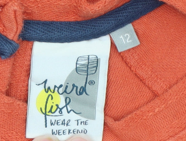 Weird Fish Women’s Orange Button-Up Long Sleeve Cotton Top Size 12