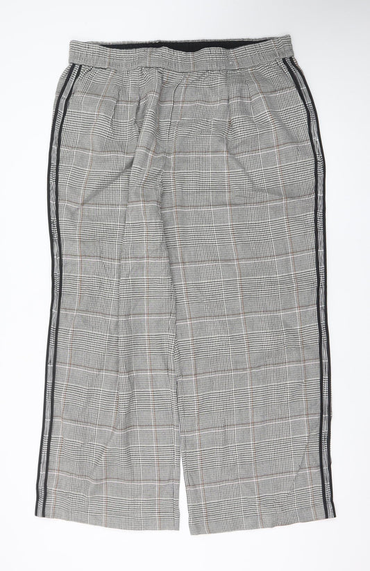 Marks and Spencer Womens Grey Checked Wide-Leg Trousers Size 20