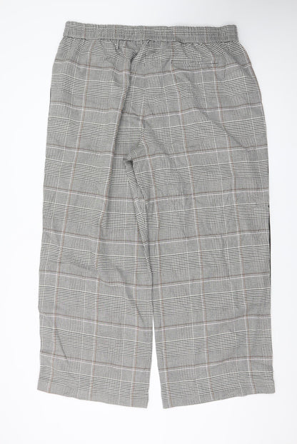 Marks and Spencer Womens Grey Checked Wide-Leg Trousers Size 20