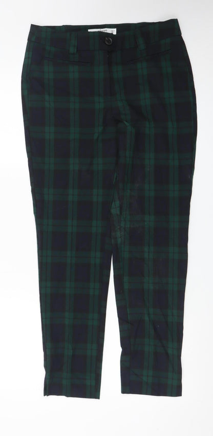 Mango Women's Green Check Chino Trousers Size 12 Slim Fit