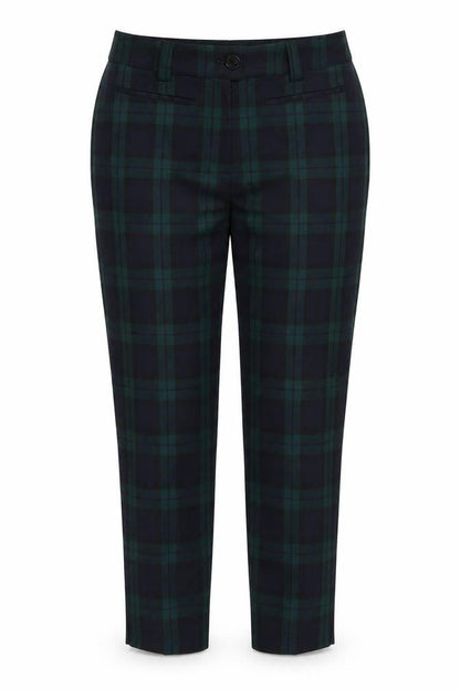 Mango Women's Green Check Chino Trousers Size 12 Slim Fit