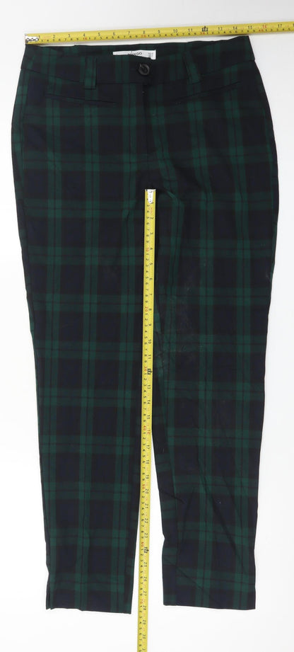 Mango Women's Green Check Chino Trousers Size 12 Slim Fit