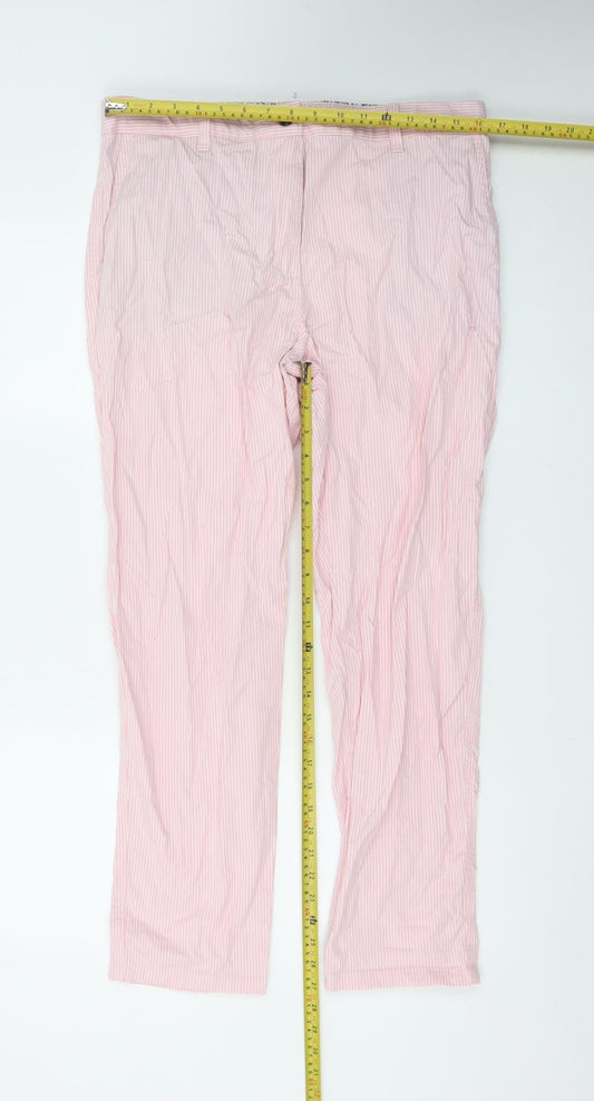 Marks and Spencer Women Pink Striped Chino Trousers Size 14 Regular