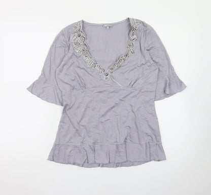 Marks and Spencer Per Una Grey Embroidered V-Neck Tunic Top Women’s Size 12