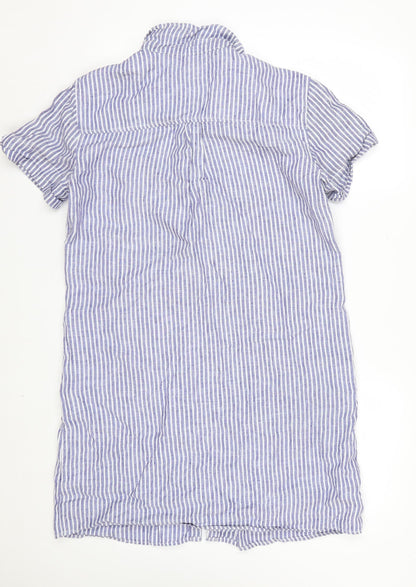 Tahari Womens Blue Striped Linen Shirt Dress Medium