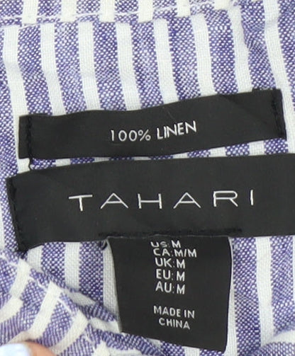 Tahari Womens Blue Striped Linen Shirt Dress Medium