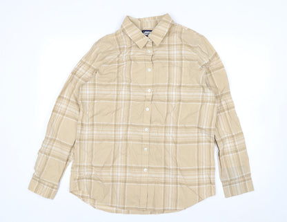Lands' End Men's Beige Check Button-Up Cotton Shirt M