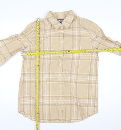 Lands' End Men's Beige Check Button-Up Cotton Shirt M