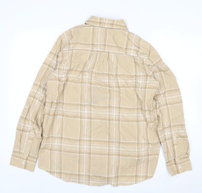 Lands' End Men's Beige Check Button-Up Cotton Shirt M