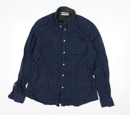 Barbour Men's Blue Check Tailored Fit Cotton Long Sleeve Shirt L