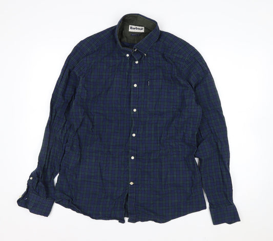 Barbour Men's Blue Check Tailored Fit Cotton Long Sleeve Shirt L
