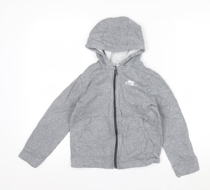 Nike Boys Grey Full Zip Hoodie Small 128-137cm Cotton Blend