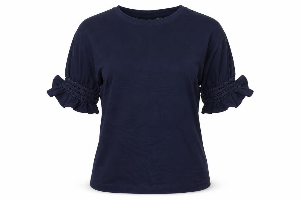 AND/OR Women's Blue Cotton Ruffle Sleeve T-Shirt Size 8