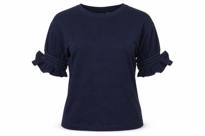 AND/OR Women's Blue Cotton Ruffle Sleeve T-Shirt Size 8