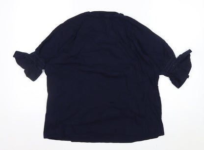 AND/OR Women's Blue Cotton Ruffle Sleeve T-Shirt Size 8