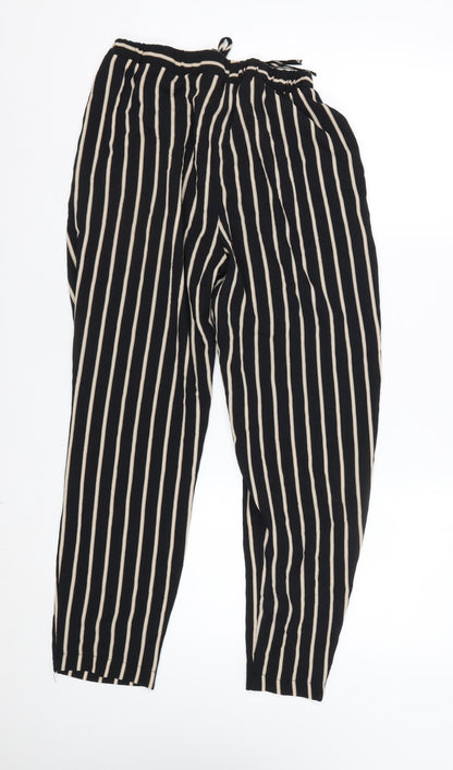 Miss Selfridge Women's Black Striped Tapered Trousers Size 8