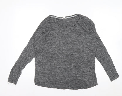 Charli Women's Grey Linen Long Sleeve Relaxed T-Shirt UK 8