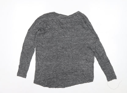 Charli Women's Grey Linen Long Sleeve Relaxed T-Shirt UK 8