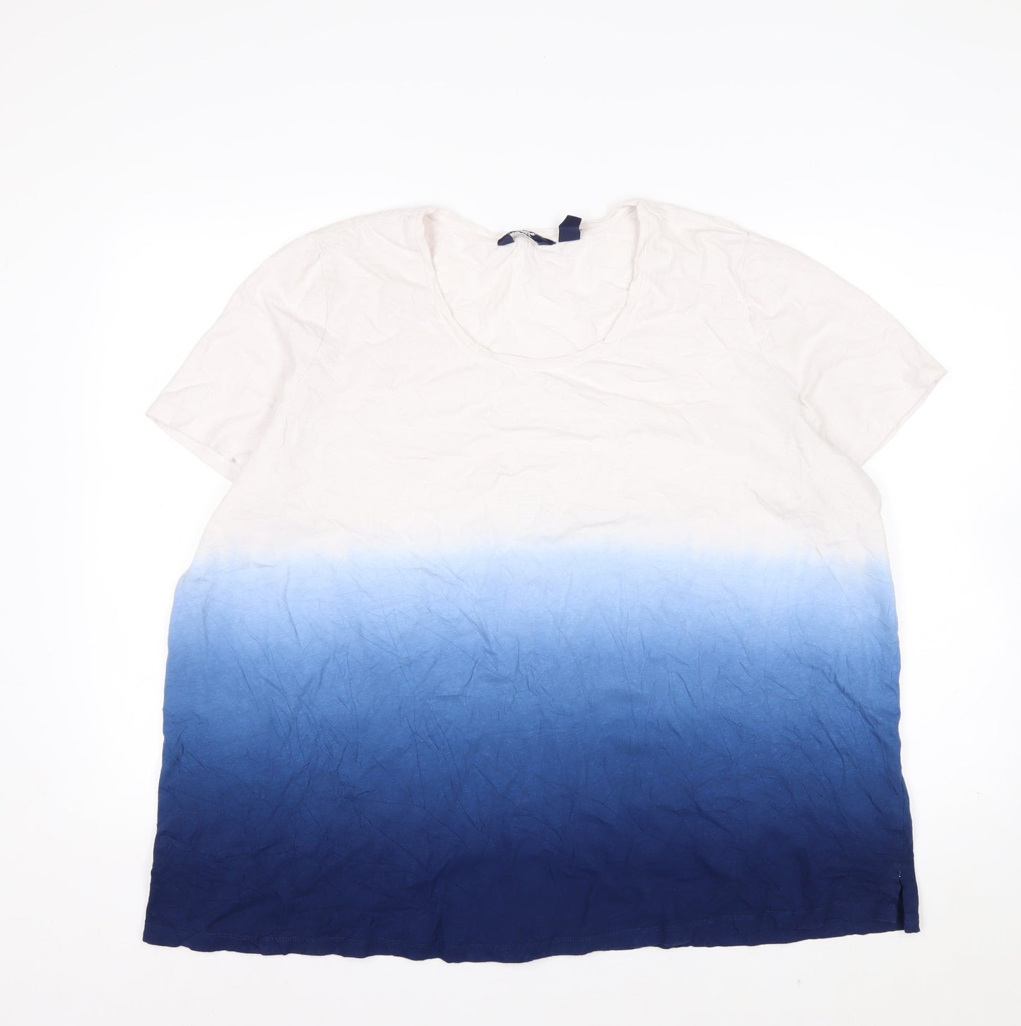 Lands' End Womens Blue White Dip Dye Linen Cotton T-Shirt UK 24