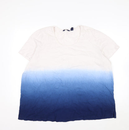 Lands' End Womens Blue White Dip Dye Linen Cotton T-Shirt UK 24