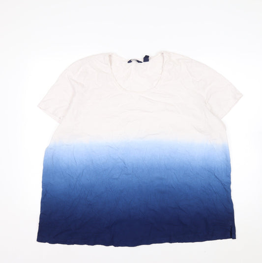 Lands' End Womens Blue White Dip Dye Linen Cotton T-Shirt UK 24