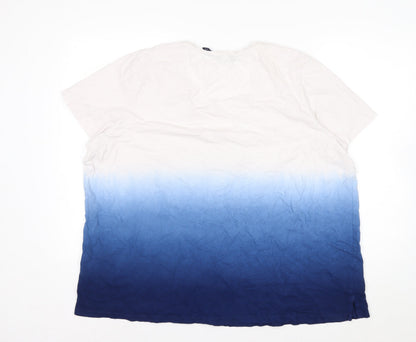 Lands' End Womens Blue White Dip Dye Linen Cotton T-Shirt UK 24