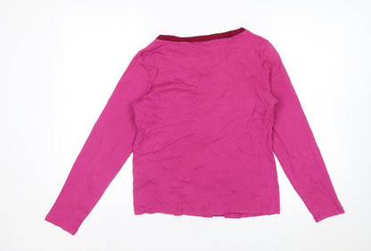 Marks and Spencer Womens Pink Embroidered Cotton Long Sleeve V-Neck Top Size 14