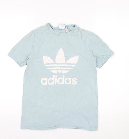 Adidas Women's Blue Basic Logo T-Shirt UK 8 Short Sleeve Cotton