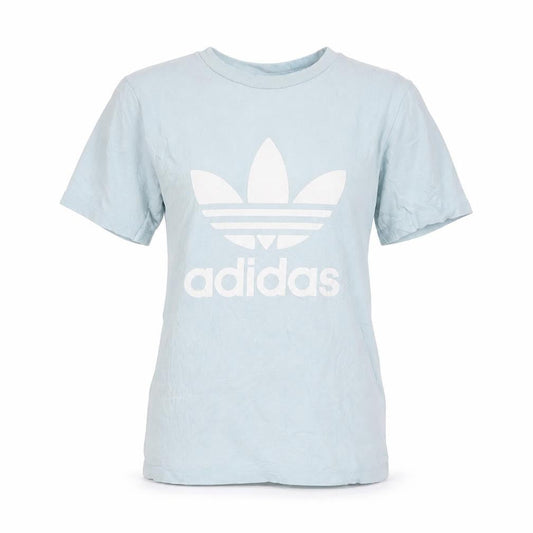 Front view of Adidas Women's Blue Basic Logo T-Shirt UK 8 Short Sleeve Cotton