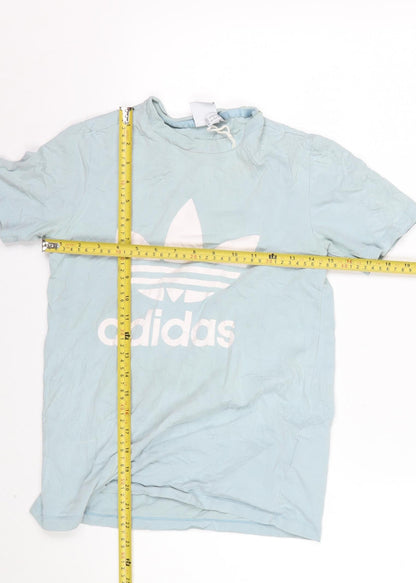 Adidas Women's Blue Basic Logo T-Shirt UK 8 Short Sleeve Cotton