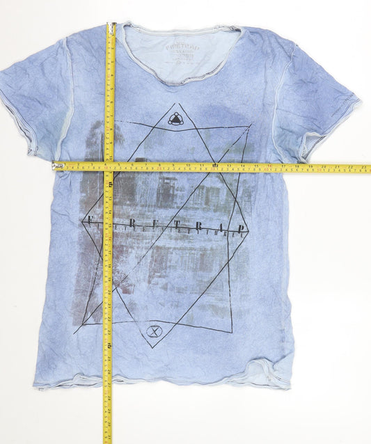 Firetrap Men's Blue Graphic Print Slim Fit Cotton T-Shirt M