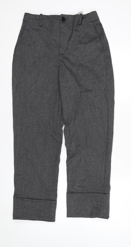Zara Women Grey Straight Leg Trousers Size 8 Elastic Waist Workwear