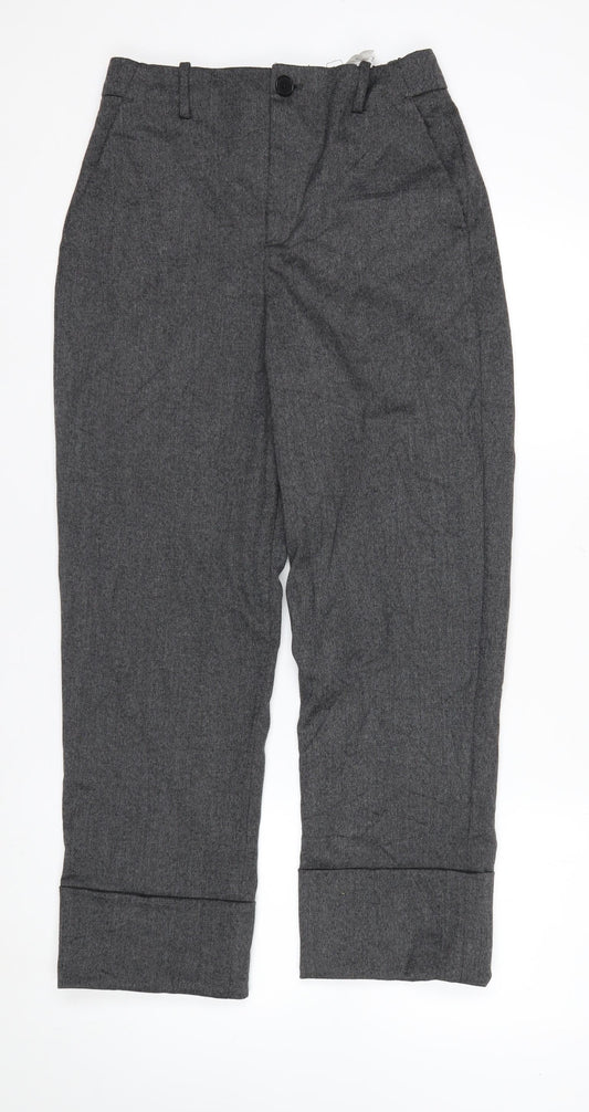 Zara Women Grey Straight Leg Trousers Size 8 Elastic Waist Workwear
