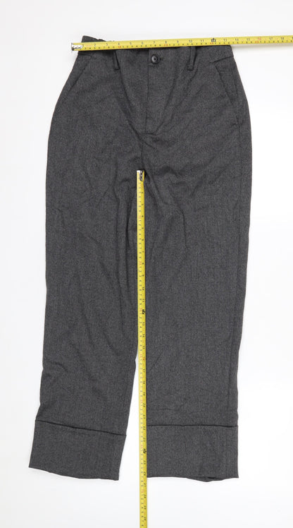 Zara Women Grey Straight Leg Trousers Size 8 Elastic Waist Workwear
