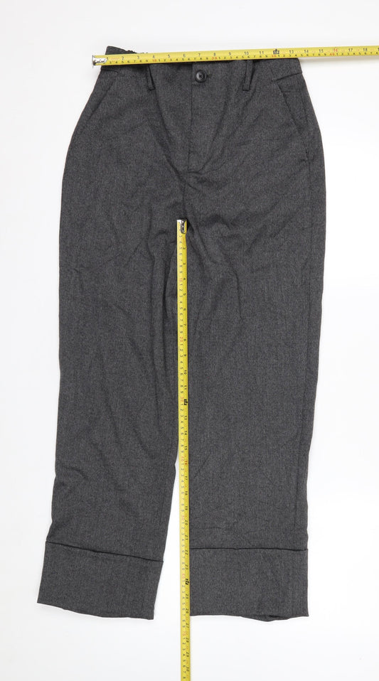 Zara Women Grey Straight Leg Trousers Size 8 Elastic Waist Workwear