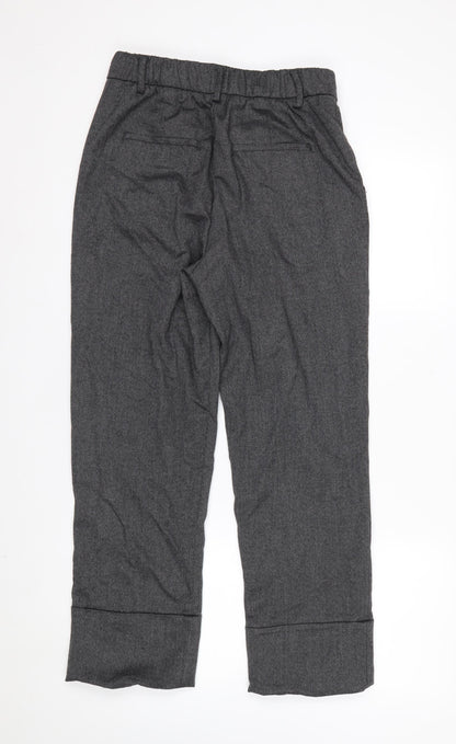Zara Women Grey Straight Leg Trousers Size 8 Elastic Waist Workwear