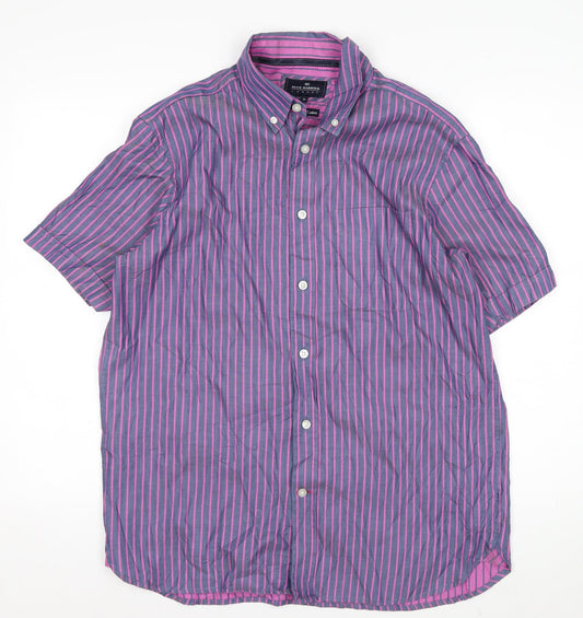Blue Harbour Men's Blue Striped Short Sleeve Cotton Button-Up Shirt M