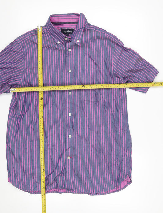 Blue Harbour Men's Blue Striped Short Sleeve Cotton Button-Up Shirt M