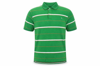 Lee Cooper Men's Green Striped Short Sleeve Collared Polo Shirt XL