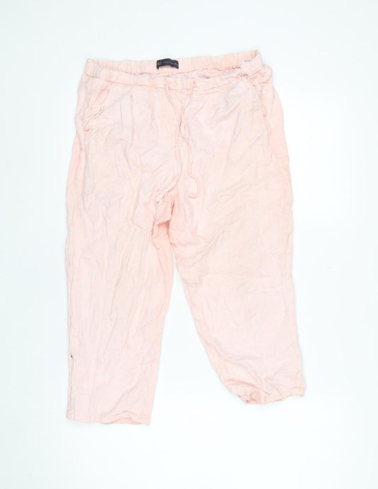 Marks and Spencer Womens Pink Linen Cropped Trousers Size 12
