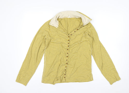 White Stuff Women's Yellow Striped Cotton Long Sleeve Button-Up Shirt UK 14