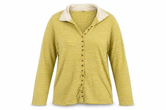 White Stuff Women's Yellow Striped Cotton Long Sleeve Button-Up Shirt UK 14