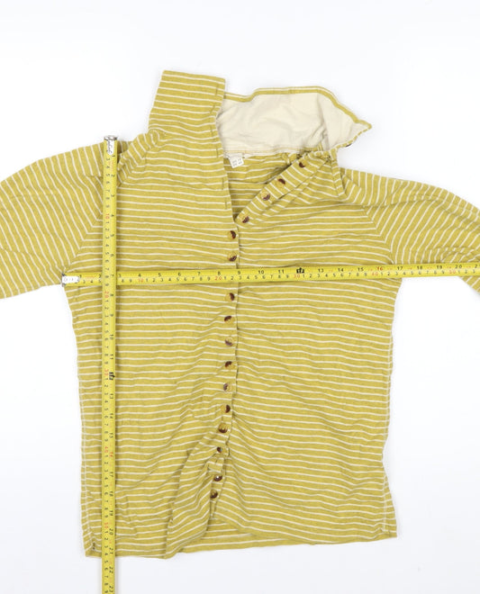 White Stuff Women's Yellow Striped Cotton Long Sleeve Button-Up Shirt UK 14