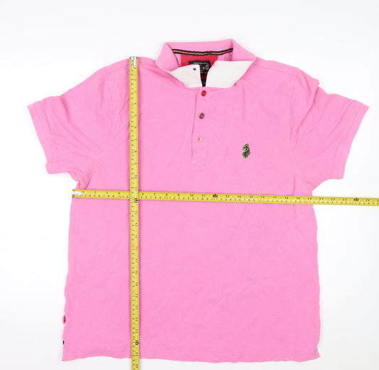 Luke Men's Pink 3XL Button-Down Collared Cotton Polo Shirt